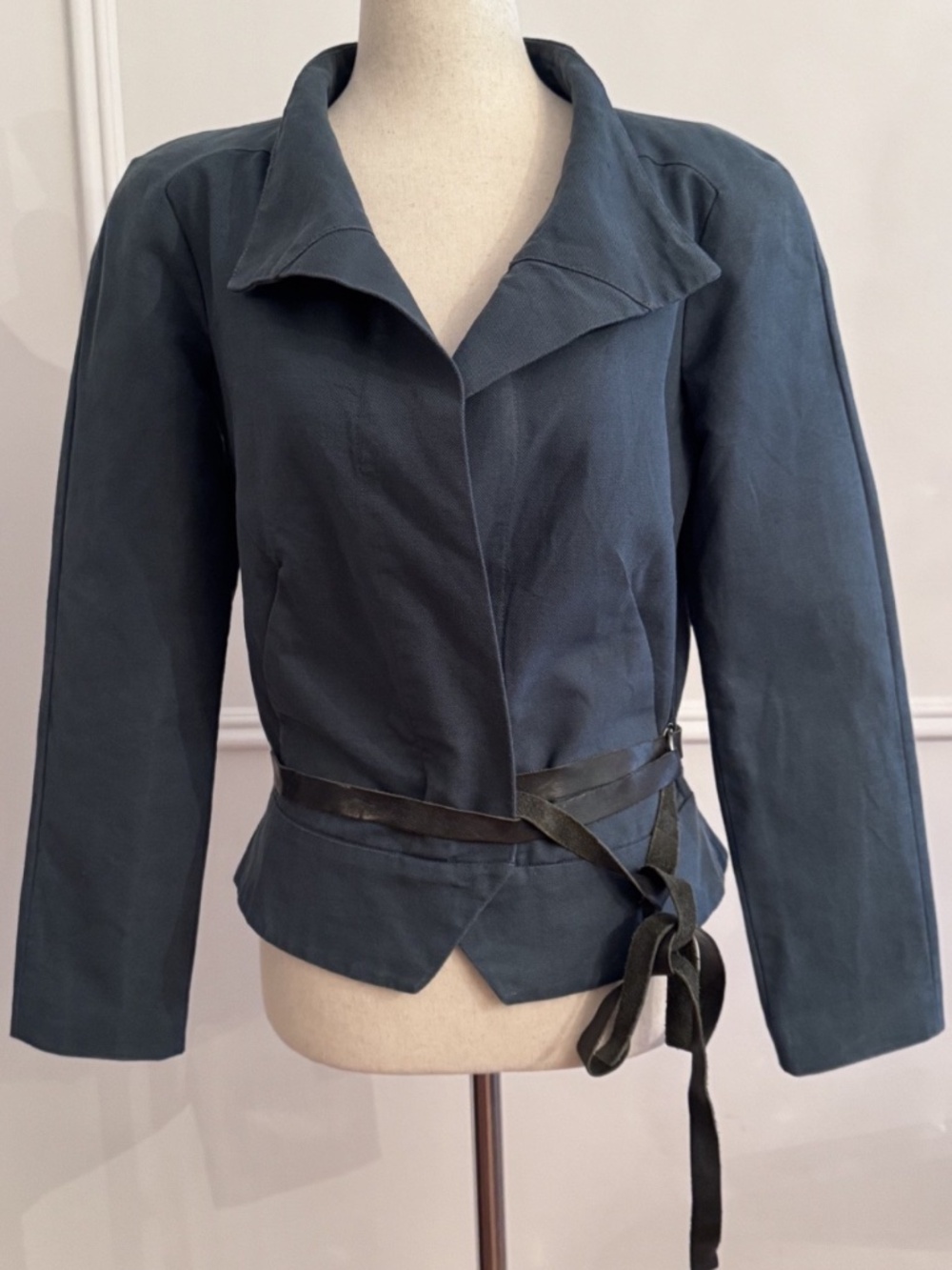 Isabel Marant Cotton Linen Jacket FR 34 Slate Blue Calfskin Belt